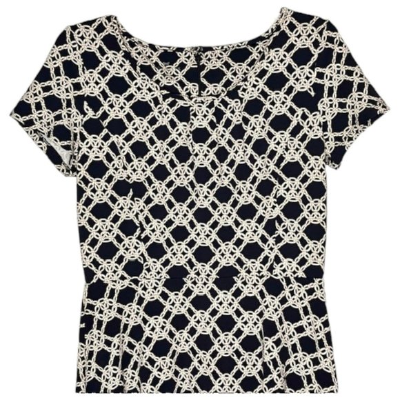 Talbots Fit & Flare Stretch Knit Dress - Navy/Ivory/Gold Knot Print - M - Picture 2 of 9